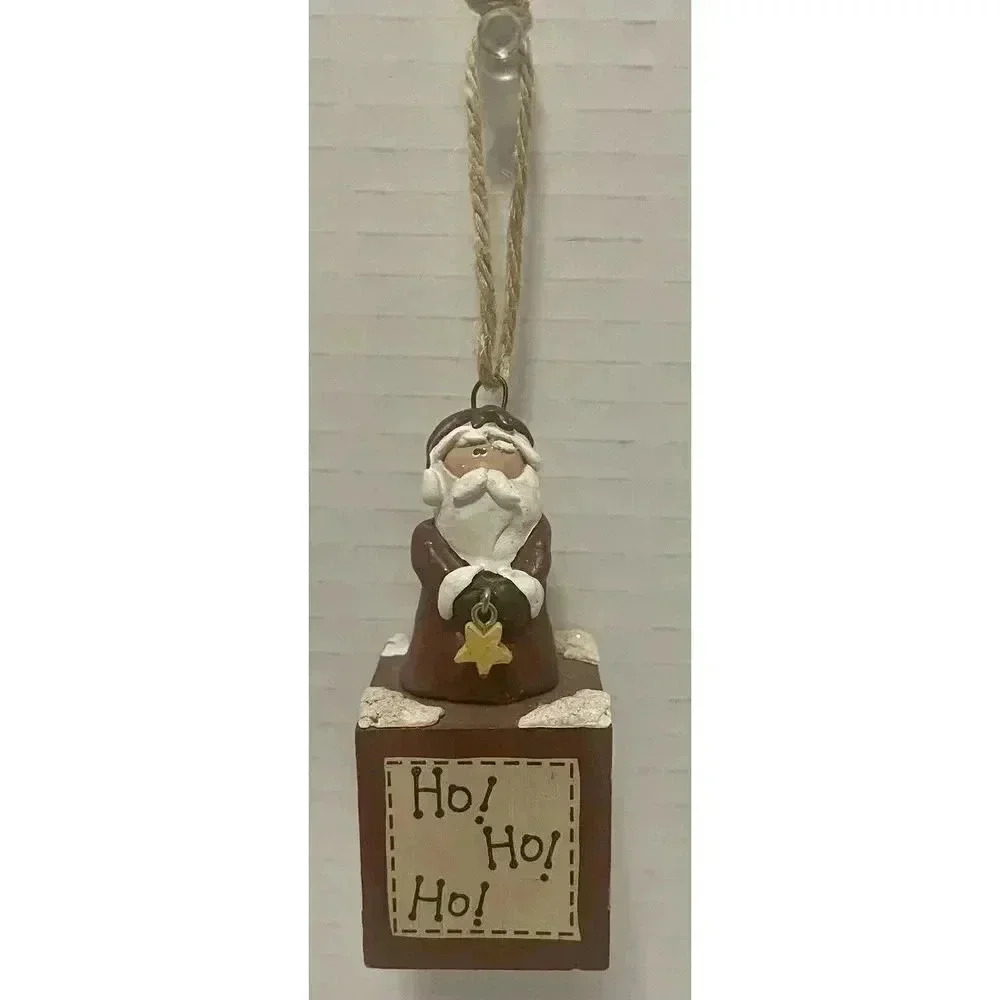 Vintage‎ Santa Claus "HO HO HO" Toy Block Christmas Statue Ornament 3.25” High